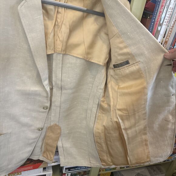 Vintage 1950 Abercrombie & Fitch Oatmeal Irish Linen Coat Crested Blazer Rare 40 - Picture 5 of 12